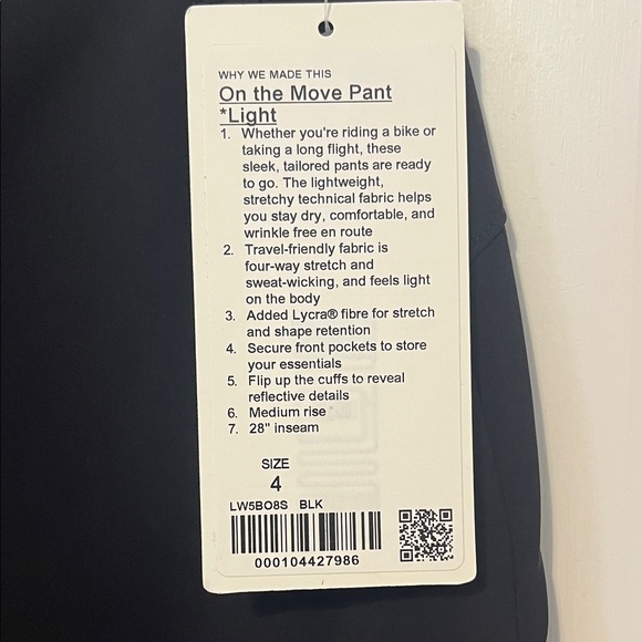 NWT Lululemon “On the Move Pants” women’s black pants. Size 4/XS - Picture 3 of 5